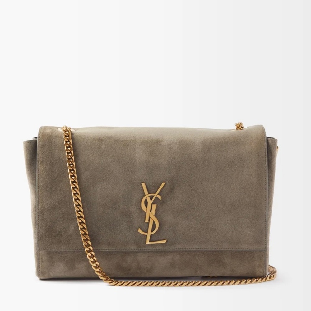 Kate Medium Reversible Chain Bag in Suede and Smooth Leather green leather suede